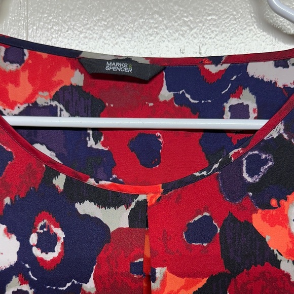 Marks & Spencer Vibrant Red and Navy Floral Dress - Picture 2 of 12